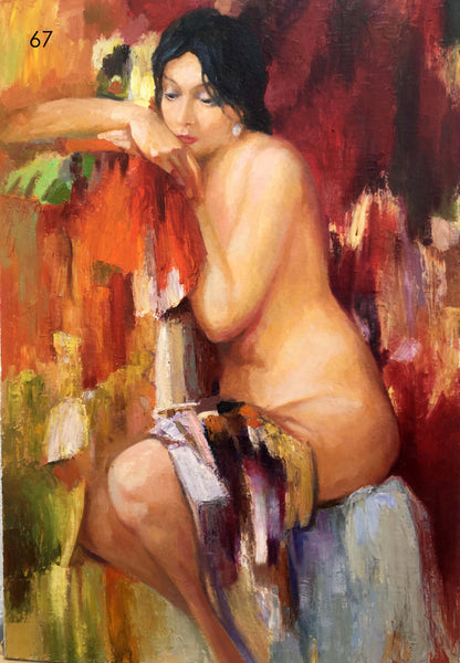Oil painting of female figure on red by Serdyuk Boris Petrovich