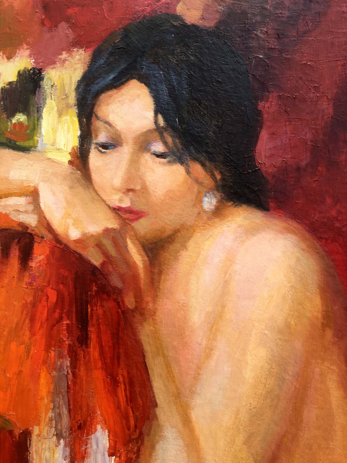 Oil painting of female figure on red by Serdyuk Boris Petrovich