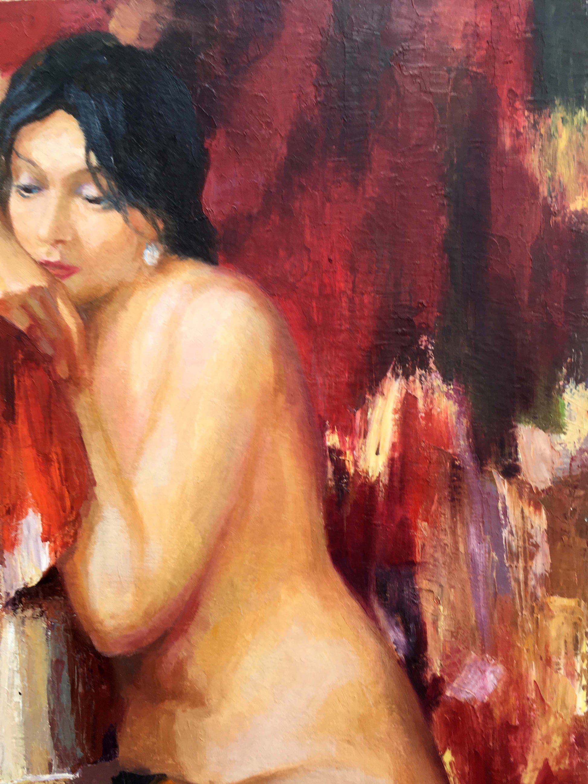 Oil painting of female figure on red by Serdyuk Boris Petrovich