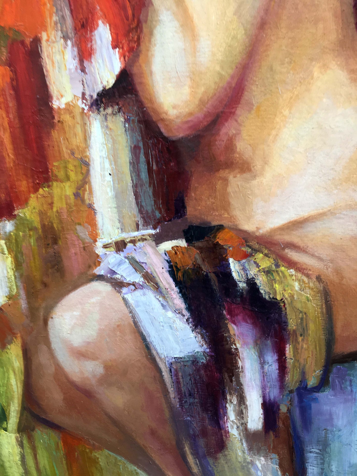 Oil painting of female figure on red by Serdyuk Boris Petrovich