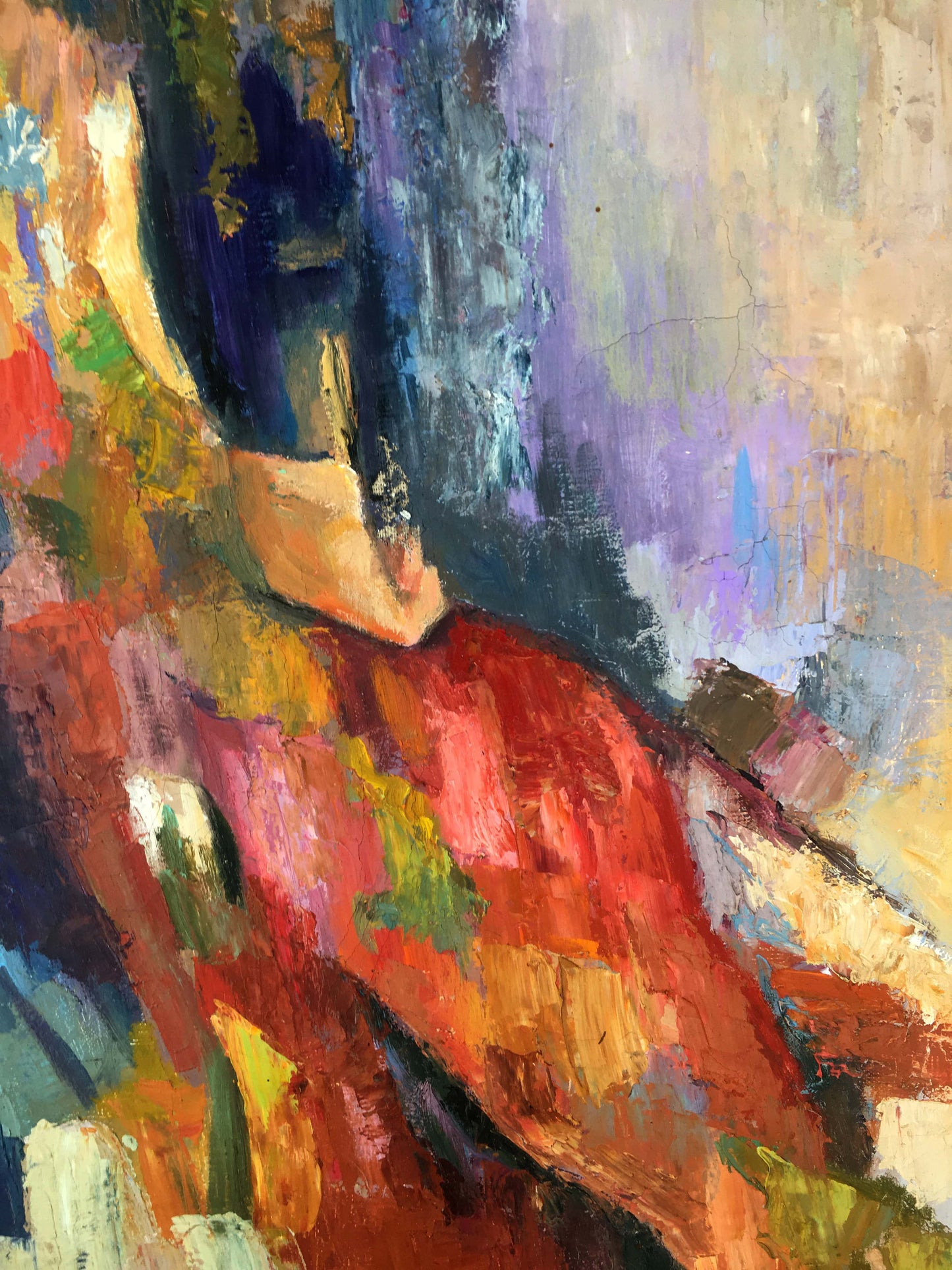 Oil painting Gypsy by Serdyuk Boris Petrovich, vibrant red orange purple abstract