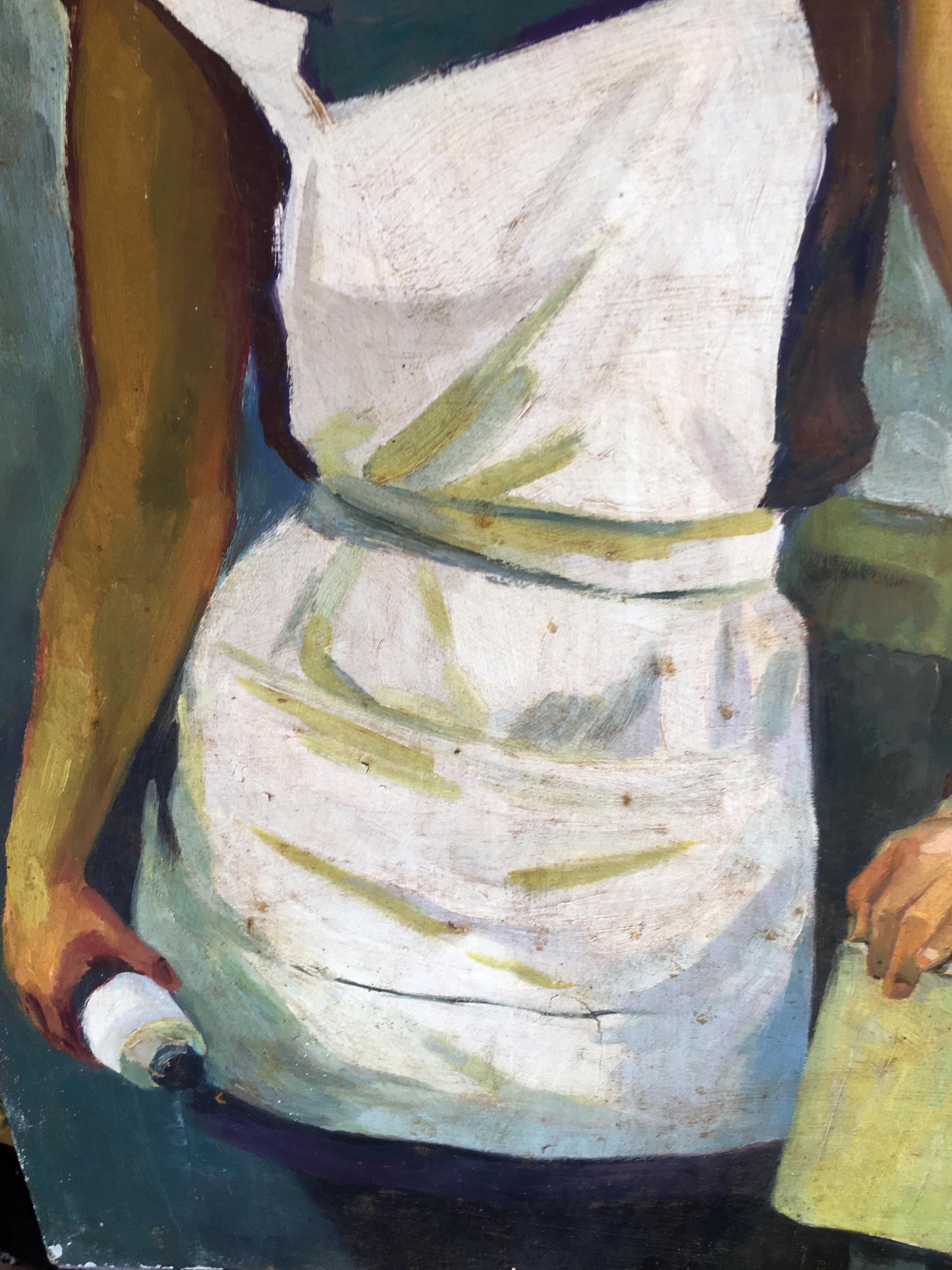 Oil painting Girl Volkov white apron with green brushstrokes impressionistic style