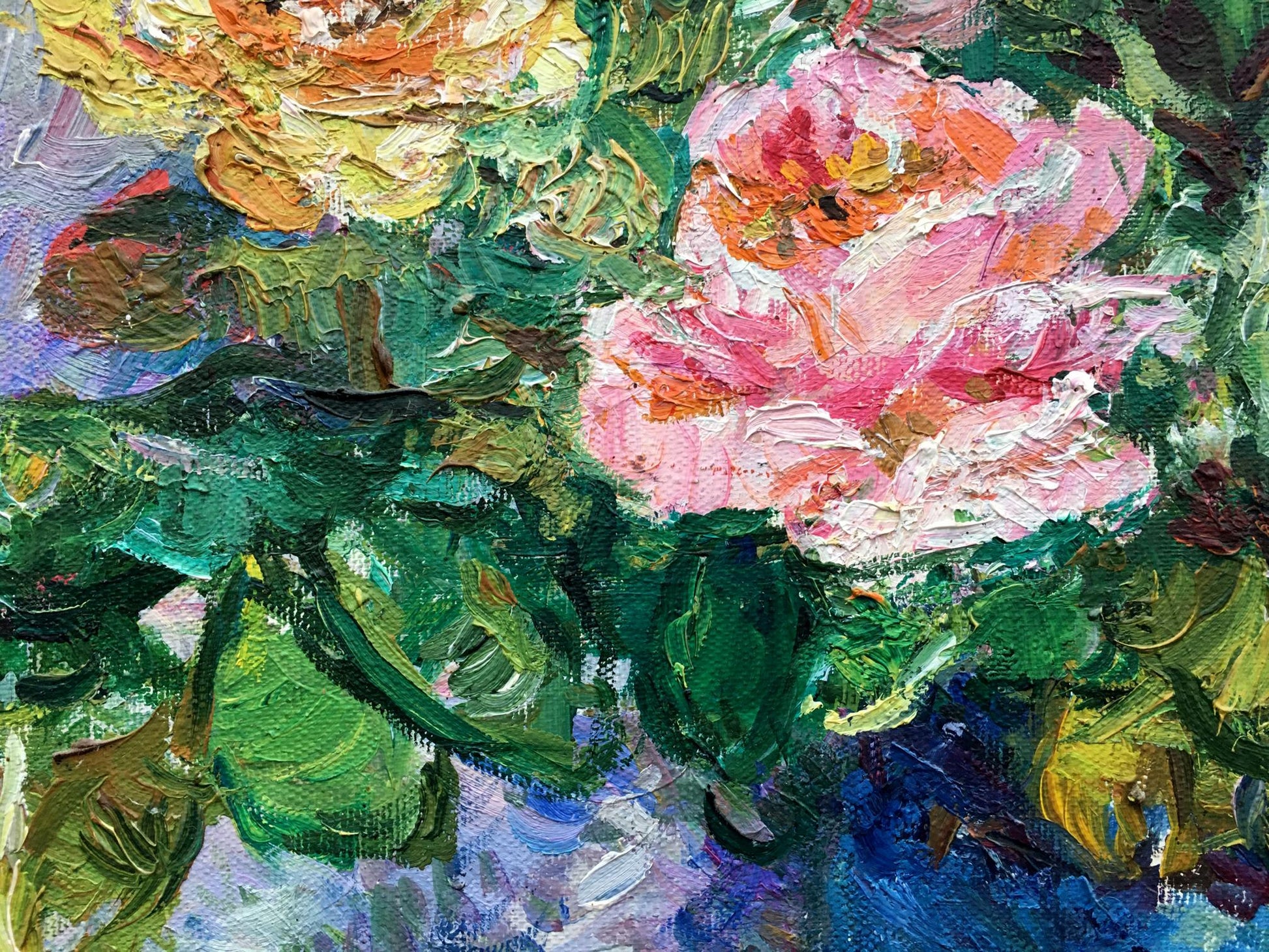 Vibrant pink rose oil painting by Tamara Aleksandrovna Khitrova