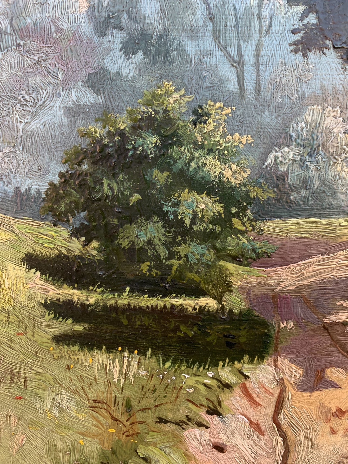 Oil painting Shade on a Sunny Day by Koltunov A, lush green tree in landscape