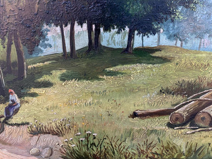 Serene forest clearing oil painting by Koltunov A, sunny shade