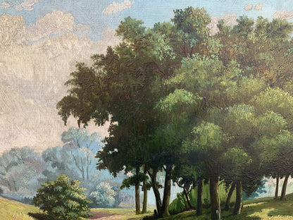Oil painting shade on a sunny day Koltunov A lush green trees blue sky