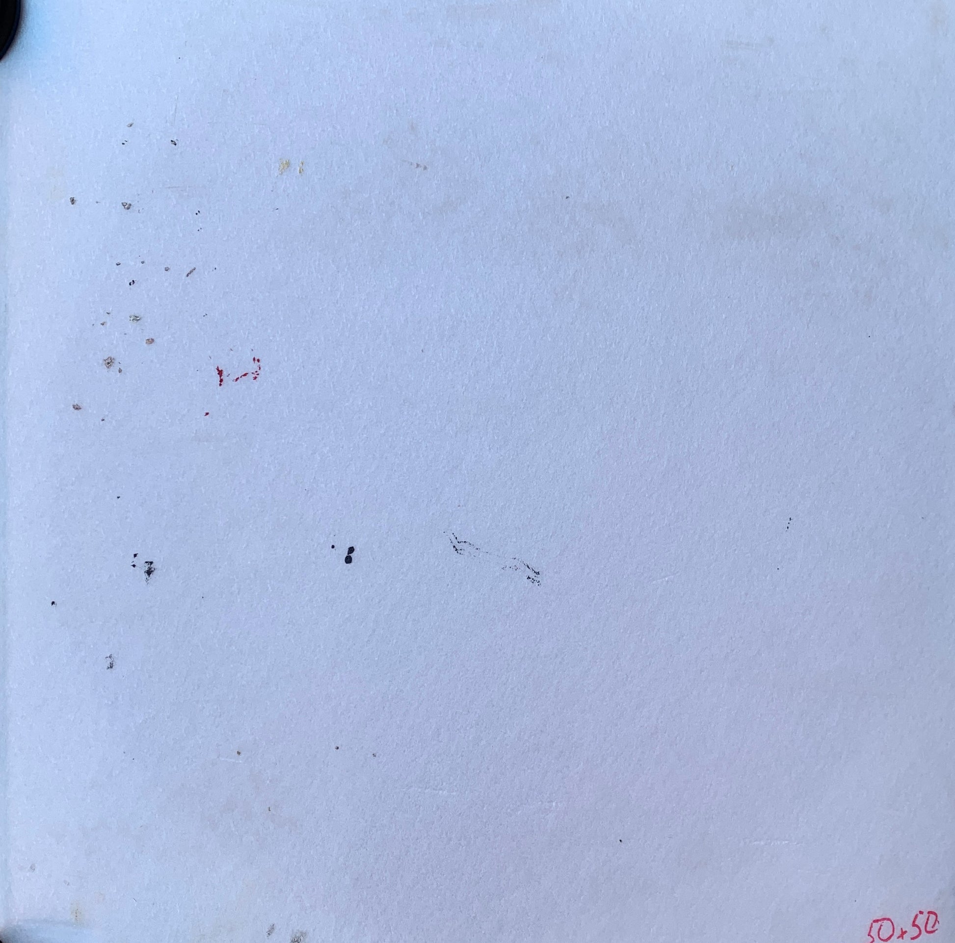 Back of Oil painting Until the last breath by Alexander Arkadievich Litvinov on textured off-white paper with stains