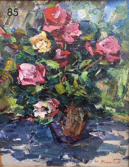 V. on back of Still life of roses oil painting product