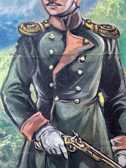 Oil painting portrait of soldier Alexander Litvinov in ornate green coat