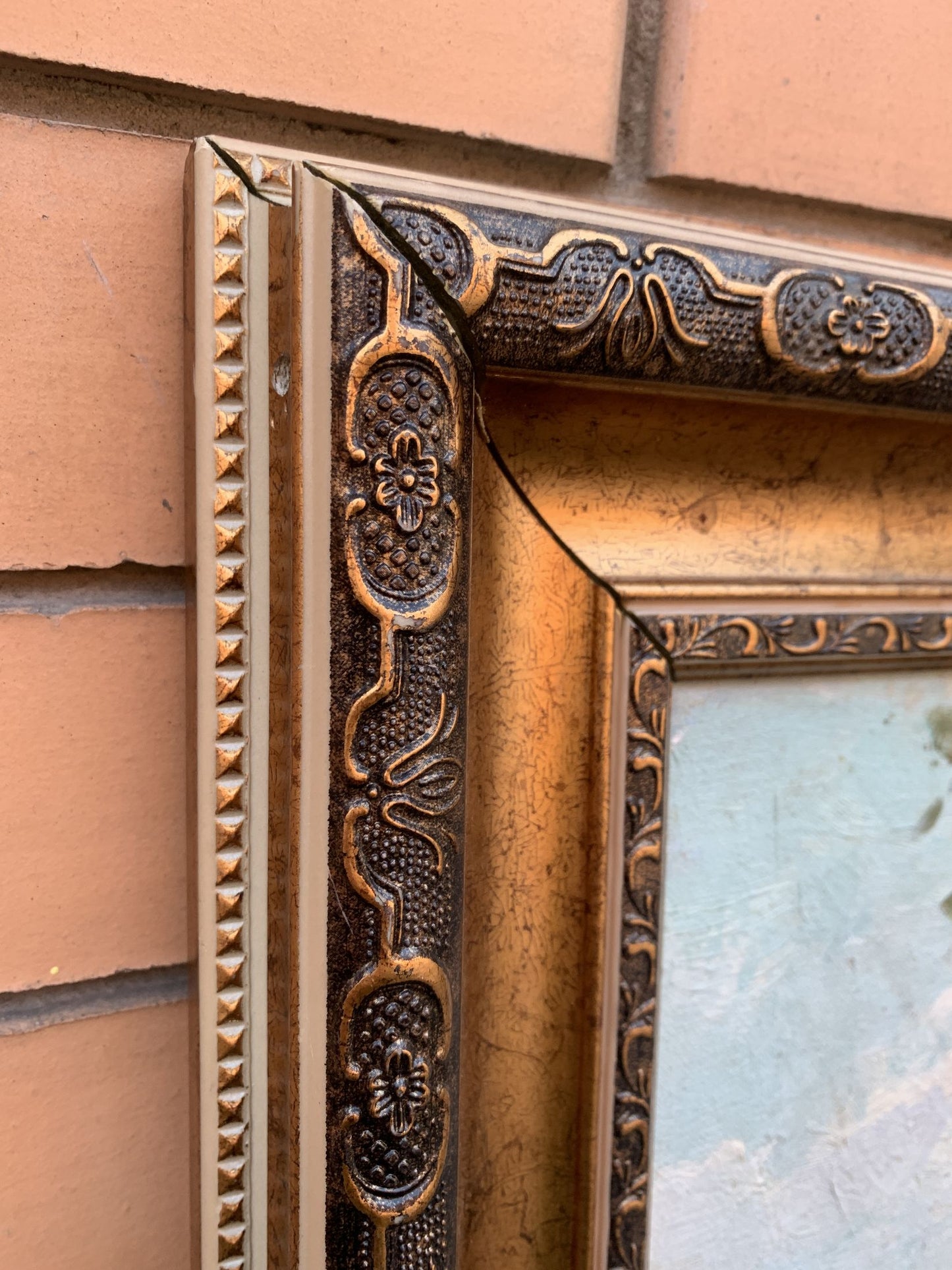 Antique gold black ornate frame on Oil painting Between the Trees V. Shcherban