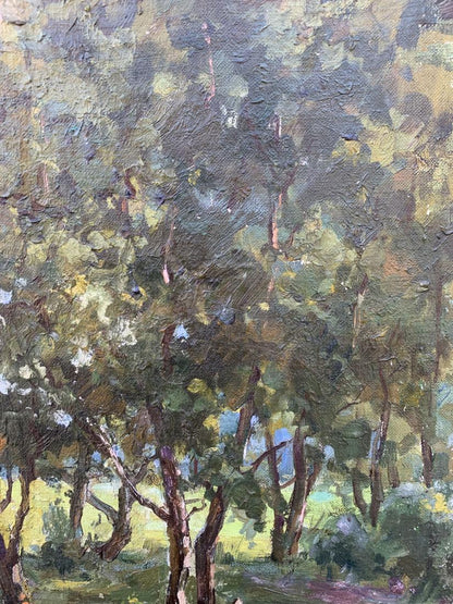 Impressionistic oil painting Between the Trees by V. Shcherban forest scene