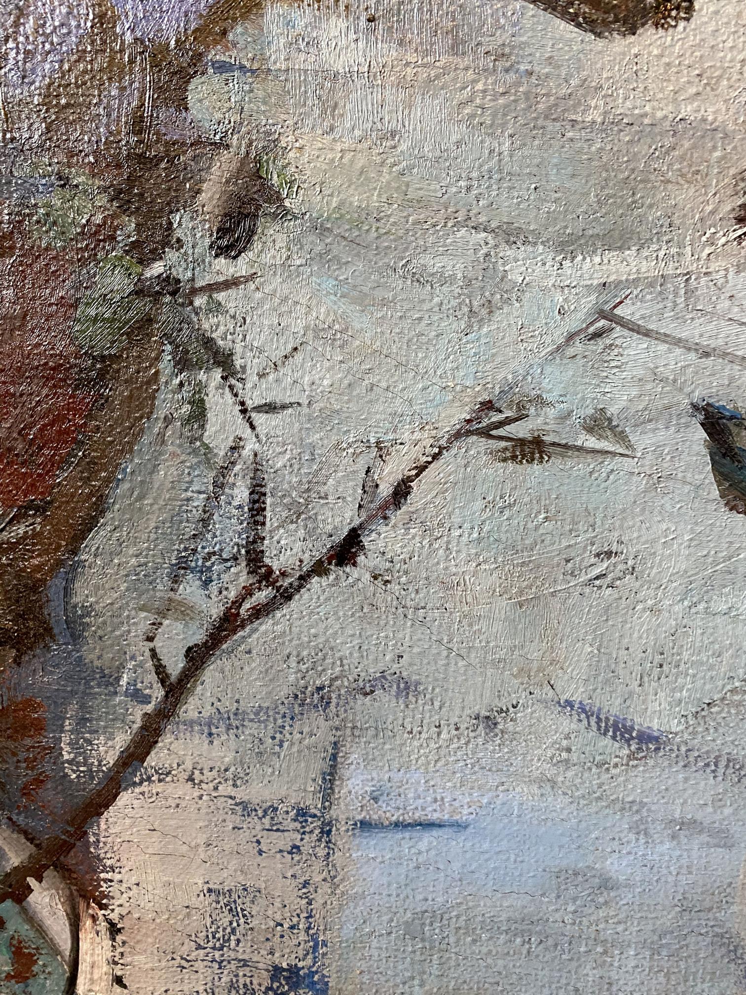 Social realism oil painting Disobedient by Serbutovsky Andrey Andreevich with textured canvas brushstrokes in muted whites grays and earthy browns