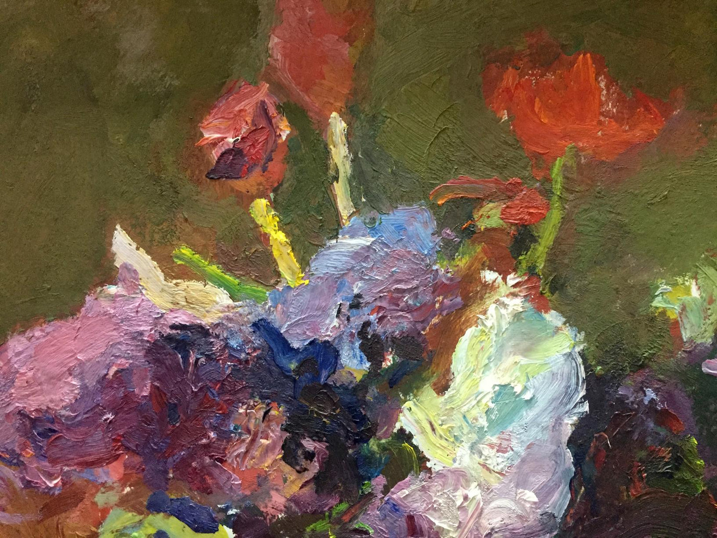 Vibrant impressionist oil painting of flowers by Moses Faybovich Gantman