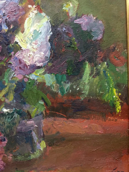 Vibrant impressionist oil painting of flowers by Moses Faybovich Gantman