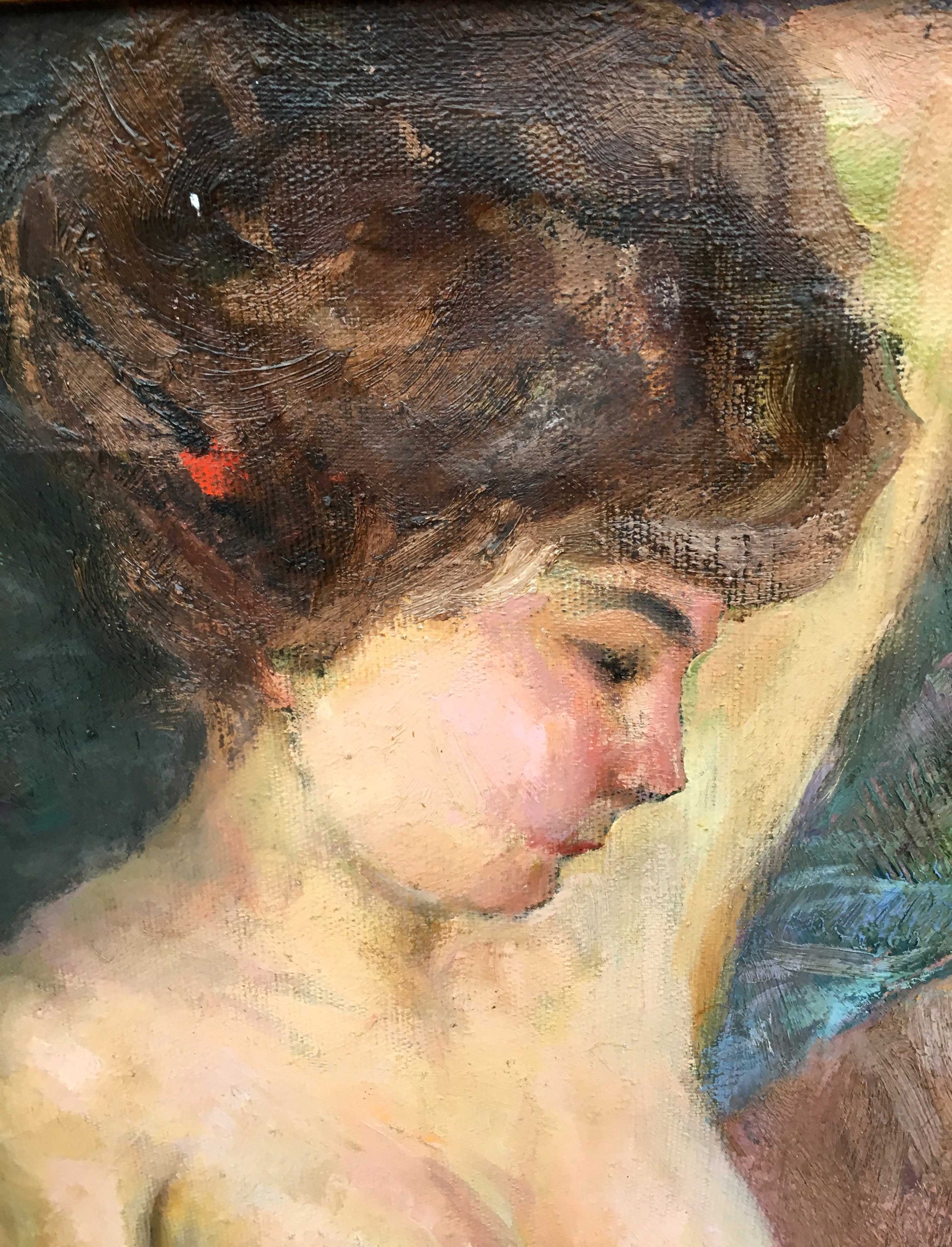 Soft-focus oil painting Figure Korsun V of woman with dark voluminous hair