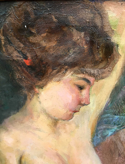 Soft-focus oil painting Figure Korsun V of woman with dark voluminous hair