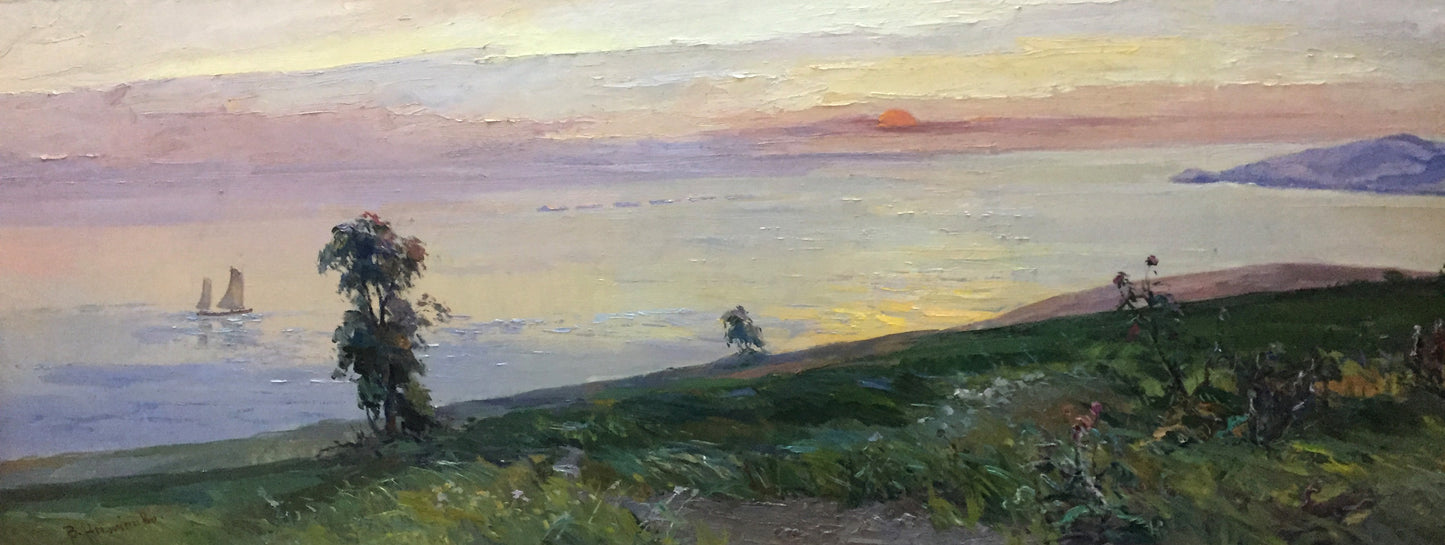 Serene sunset sea oil painting by Nepippivo Vasyl Hnatovych