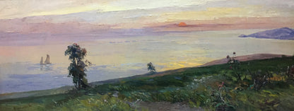 Serene sunset sea oil painting by Nepippivo Vasyl Hnatovych