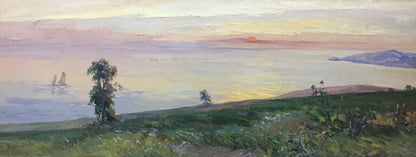 Oil painting by Nepippivo Vasyl Hnatovych: pastel sunset over tranquil sea