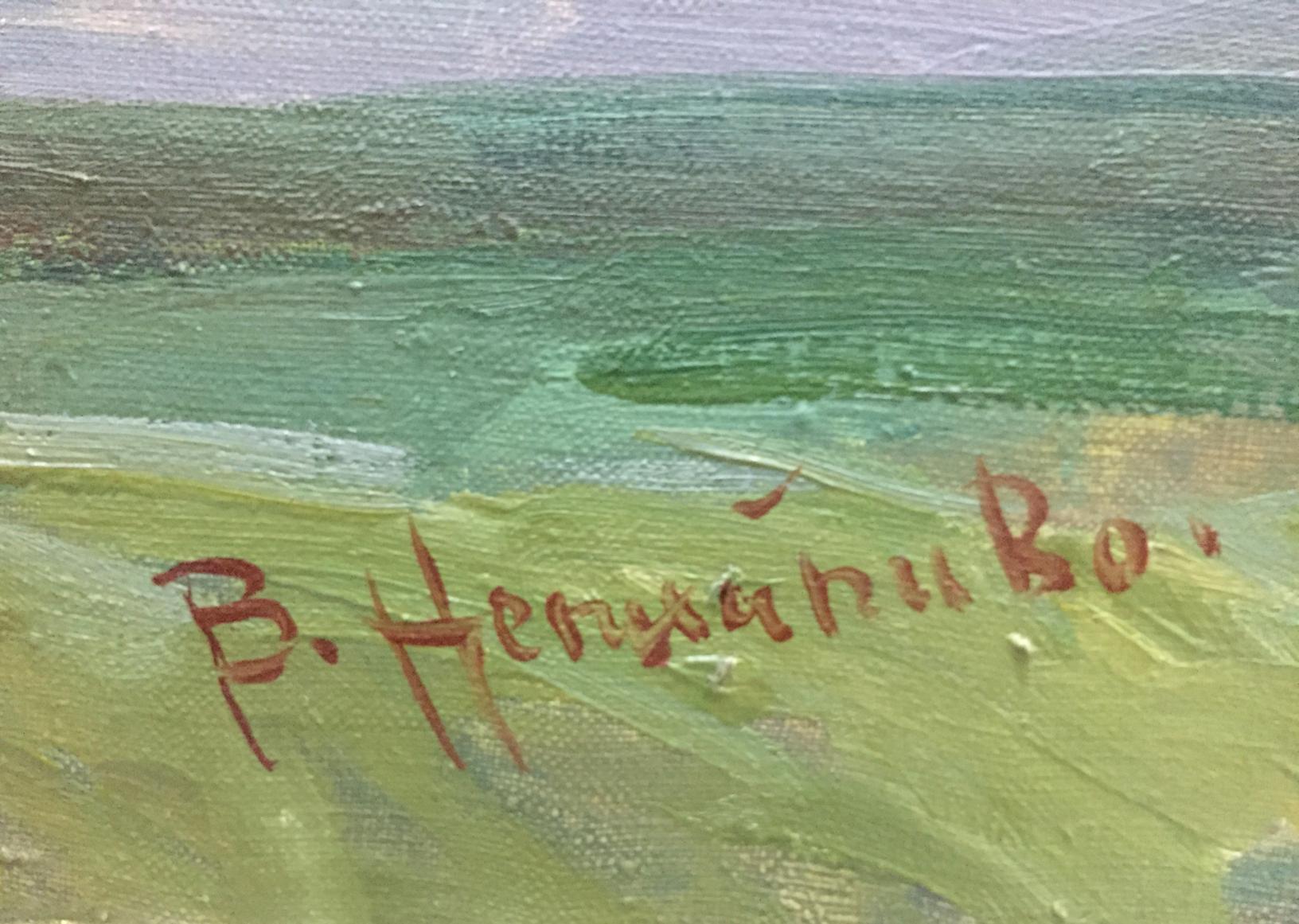 Reddish-brown p. signature on back of Oil painting Is partying Nepippivo by Vasyl Hnatovych
