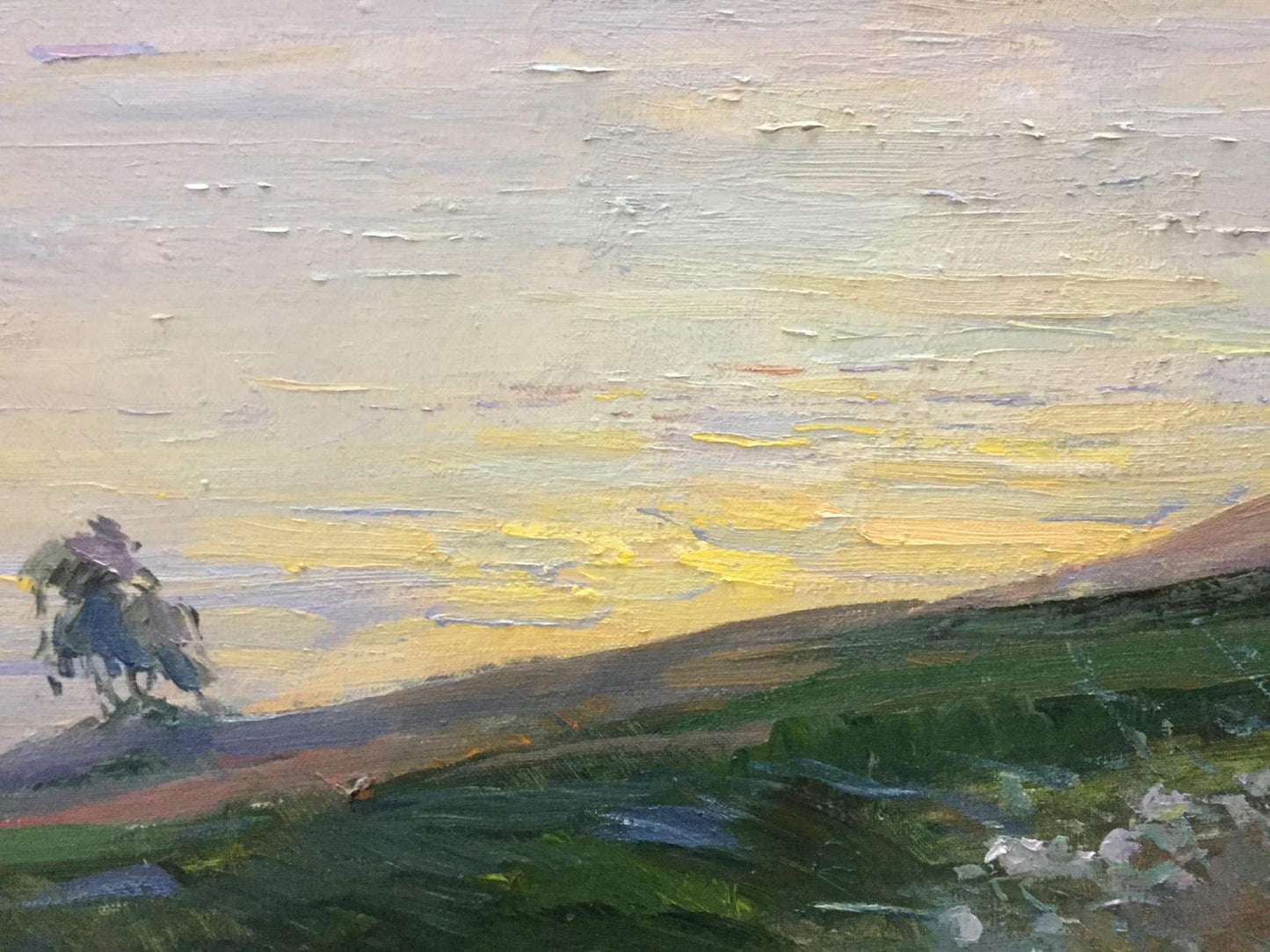 Oil painting by Nepippivo Vasyl Hnatovych: lone rider at sunset