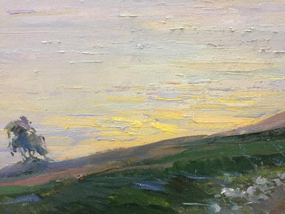 Oil painting by Nepippivo Vasyl Hnatovych: lone rider at sunset