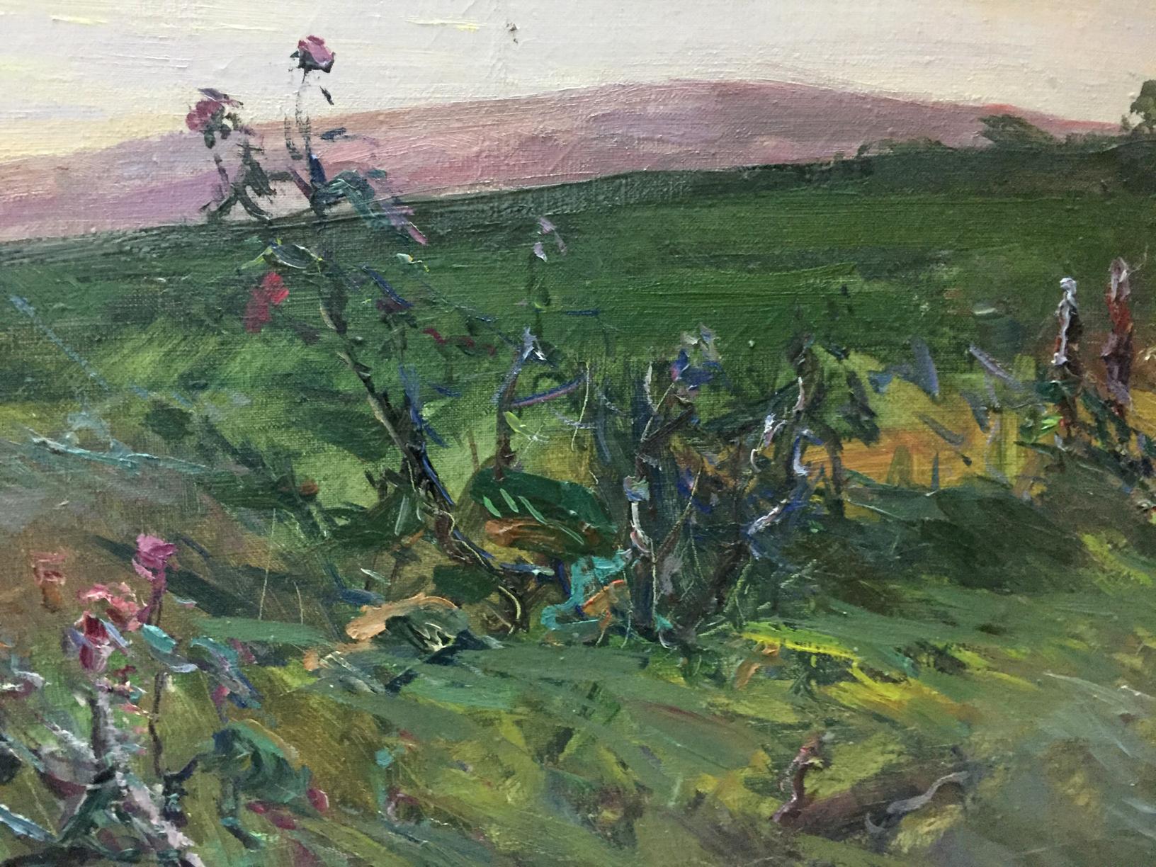 Vibrant impressionistic oil painting by Nepippivo Vasyl Hnatovych of green field with wildflowers