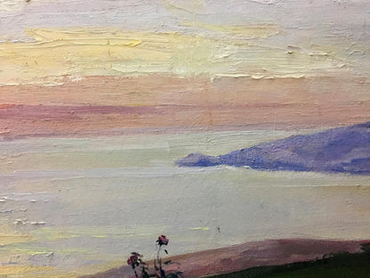 Oil painting Is partying Nepippivo by Vasyl Hnatovych: pastel sunset landscape