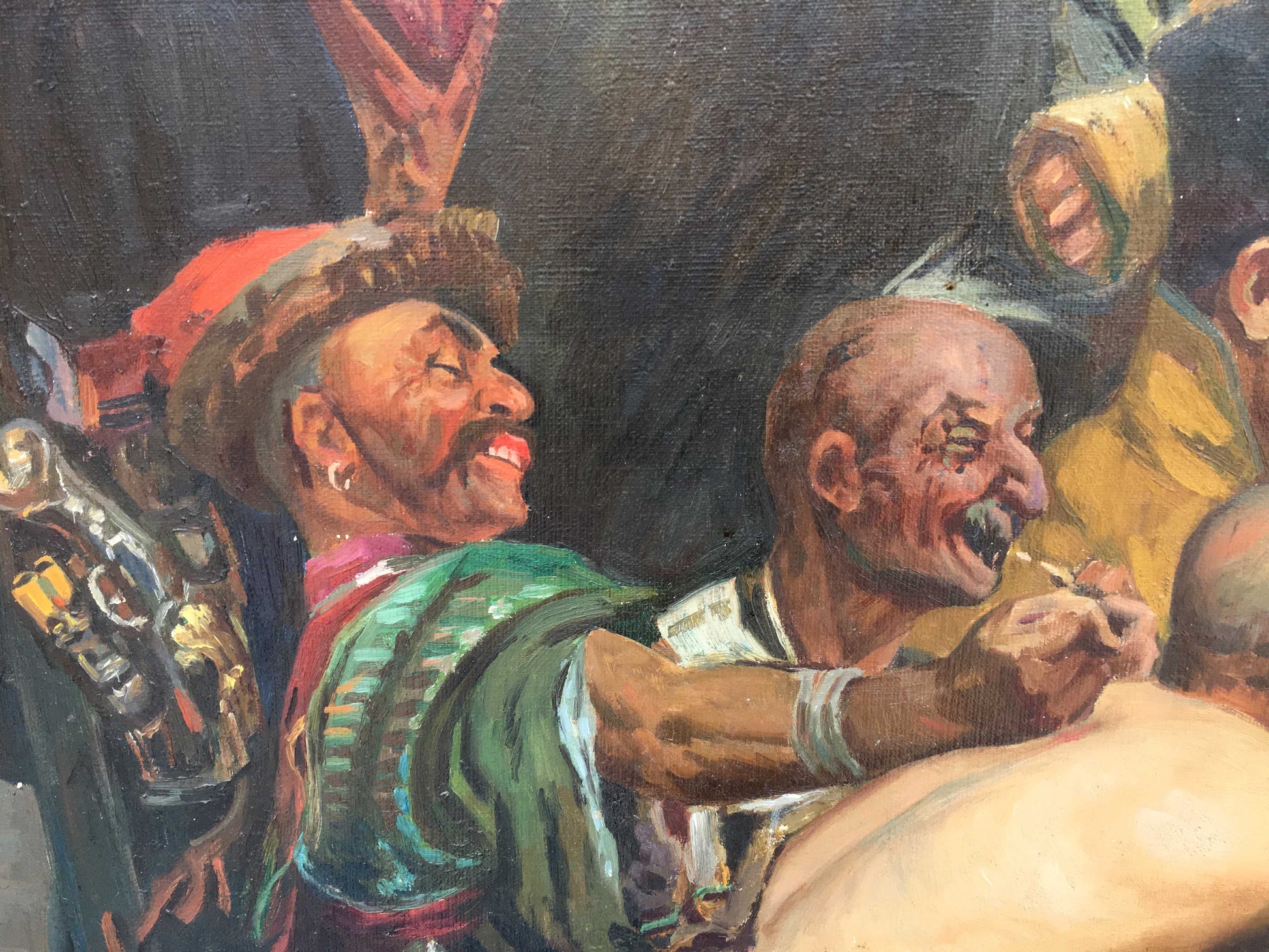 Vibrant Cossacks Zaporozhtsy oil painting of two men in ornate attire