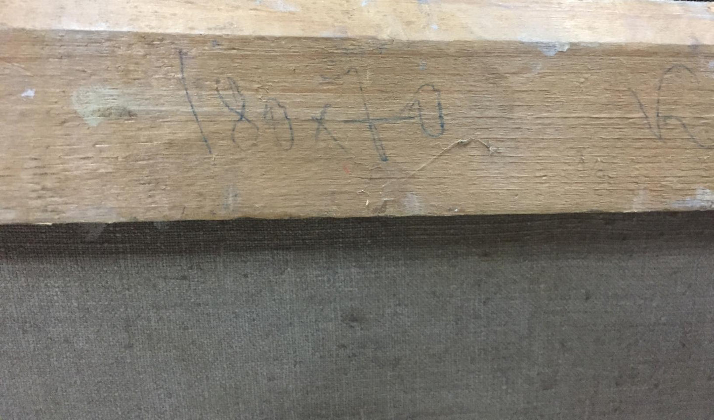 Back of Is partying oil painting by Nepippivo Vasyl Hnatovych with hand-signed pencil inscription on wooden stretcher bar
