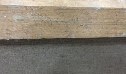 Back of Is partying oil painting by Nepippivo Vasyl Hnatovych with hand-signed pencil inscription on wooden stretcher bar