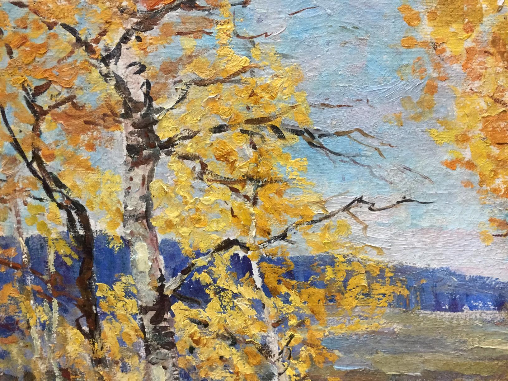 Oil painting Autumn by Basov Yakov Alexandrovich: birch tree with yellow leaves