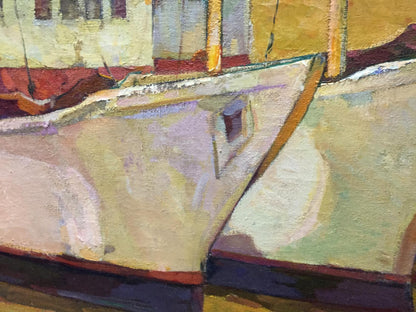 Oil painting of boat bow at docks by Prokhorov Konstantin Alexandrovich