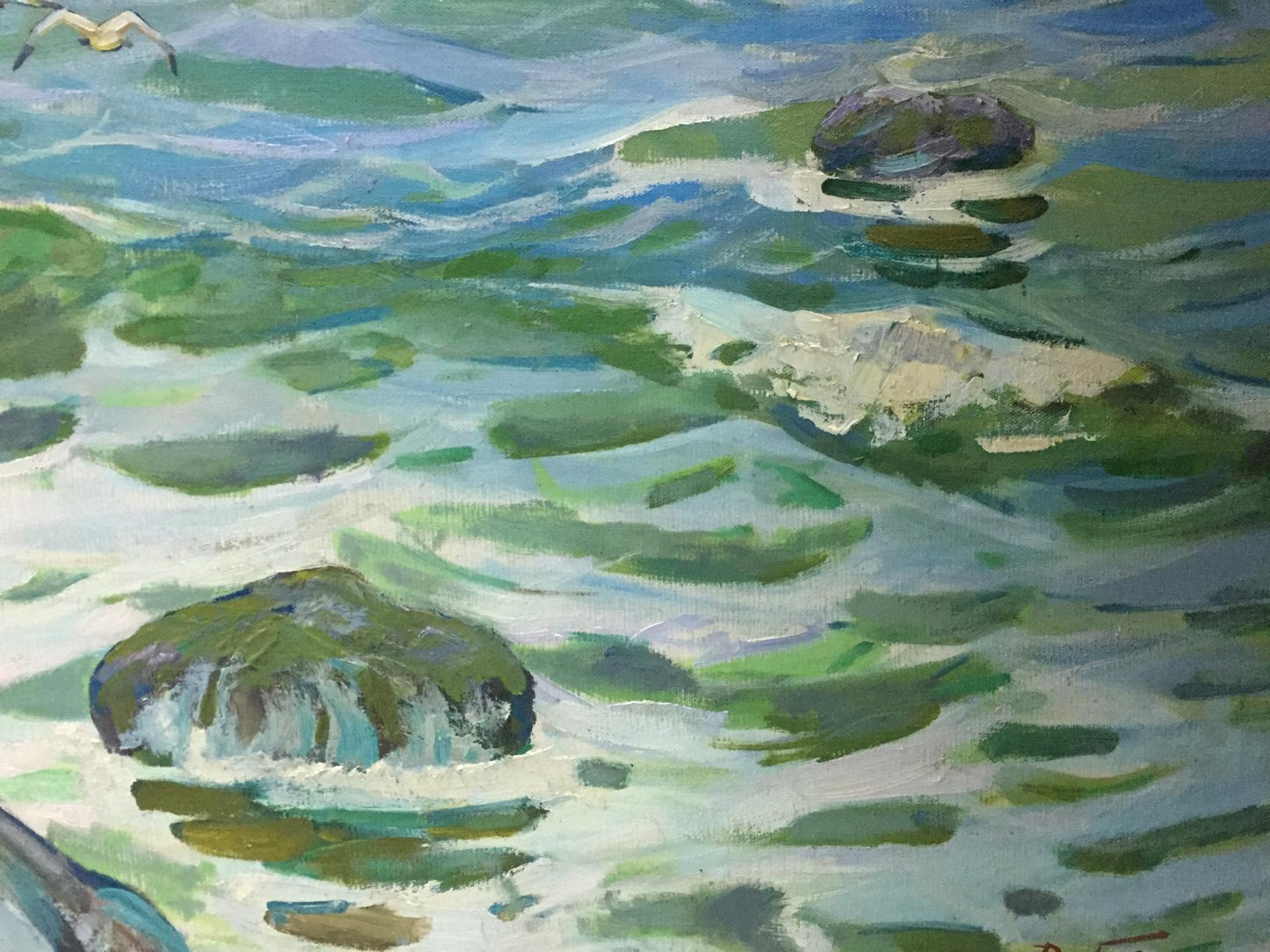 Oil painting Seascape by Dubish Ivan Ivanovich: green blue water rocks impressionistic