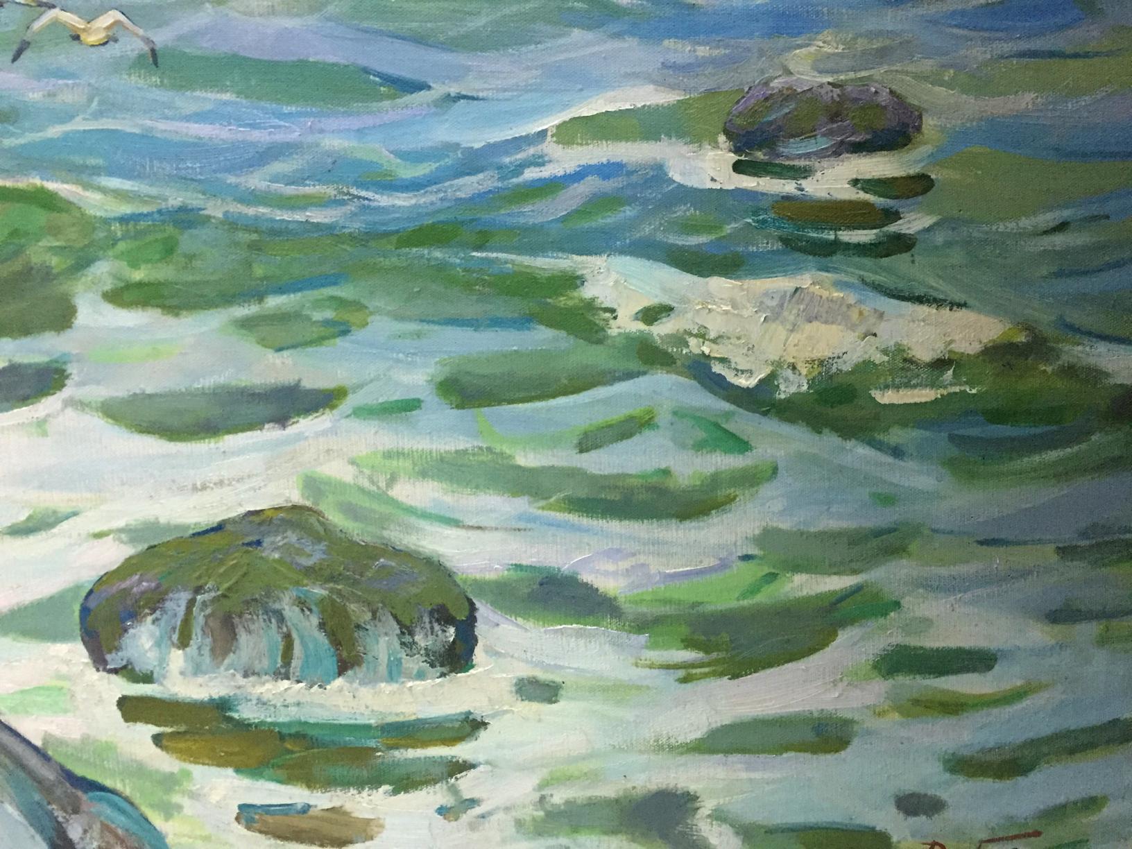 Oil painting Seascape by Dubish Ivan Ivanovich: green blue water rocks impressionistic