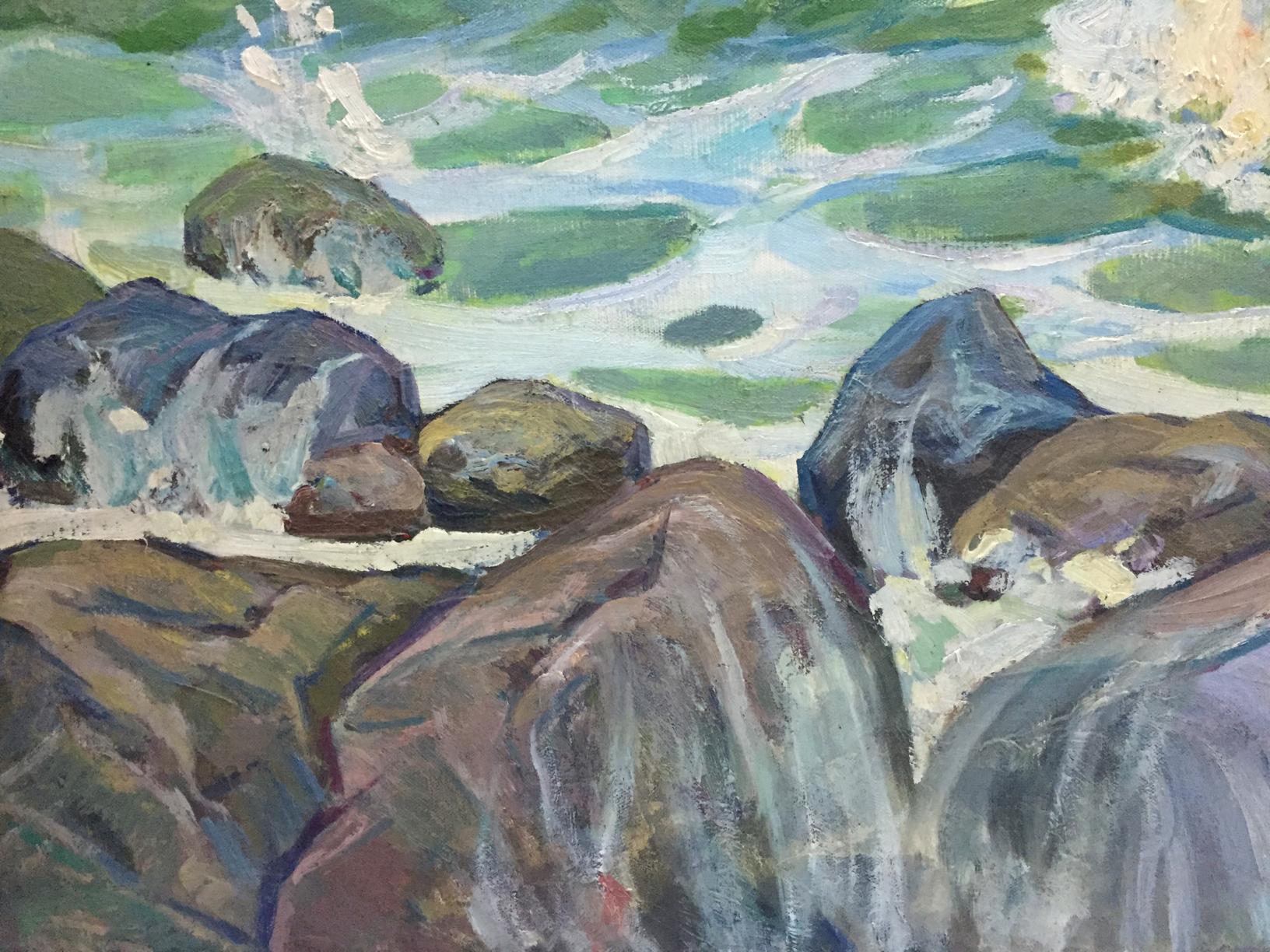 Oil painting Seascape by Dubish Ivan Ivanovich: rough textured rocks at waters edge