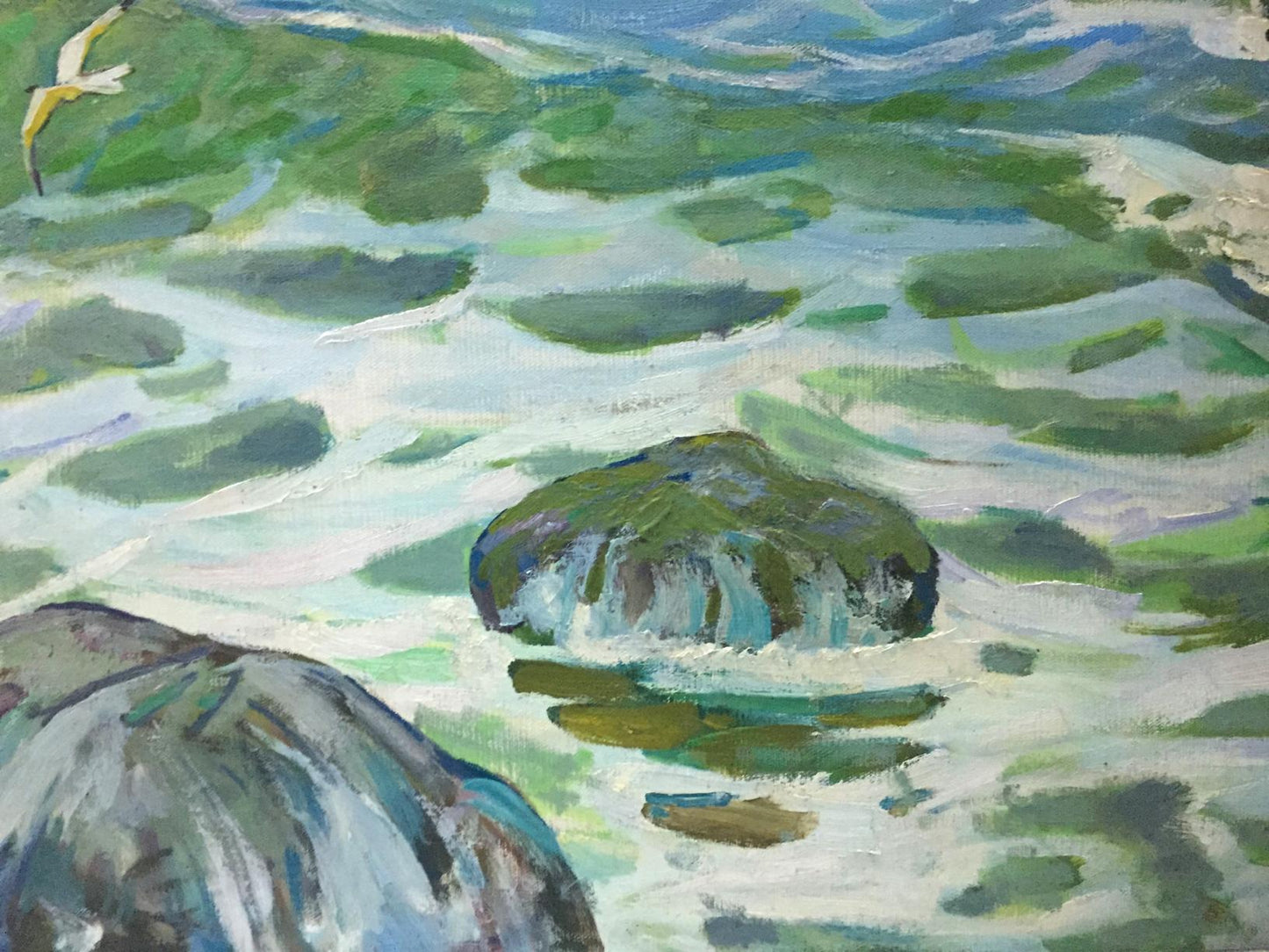 Oil painting Seascape by Dubish Ivan Ivanovich: textured greenish-blue rock in water