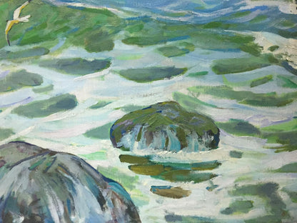 Oil painting Seascape by Dubish Ivan Ivanovich: textured greenish-blue rock in water