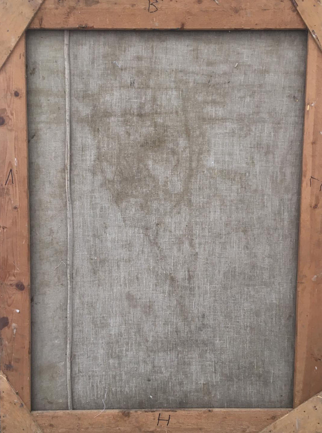 Back of gray linen canvas in wooden frame, Lenin portrait by Brikulets