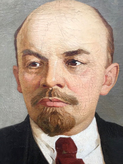 Cracked social realism oil portrait of Lenin by Nasedkin Anatoly Leonidovich