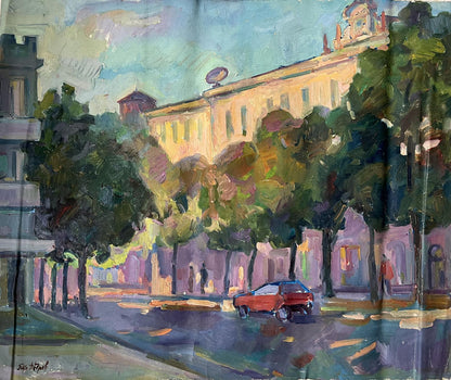 Abstract oil painting Morning in the city Peter Dobrev
