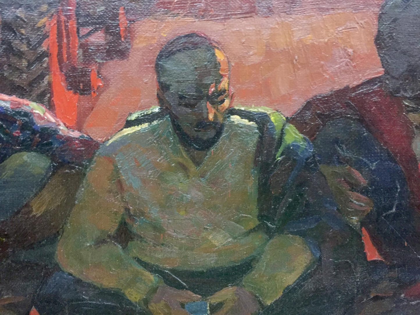 Oil painting On the ground by Brusentsov Gennady Yakovlevich in green blue tones
