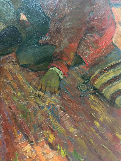 Oil painting On the ground by Brusentsov Gennady Yakovich, textured impressionistic figure in motion