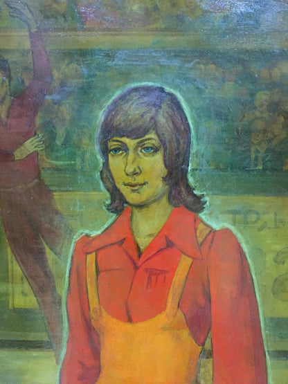 Oil painting Debutante by Strelnikov Vladimir Vladimirovich, woman in orange jumpsuit