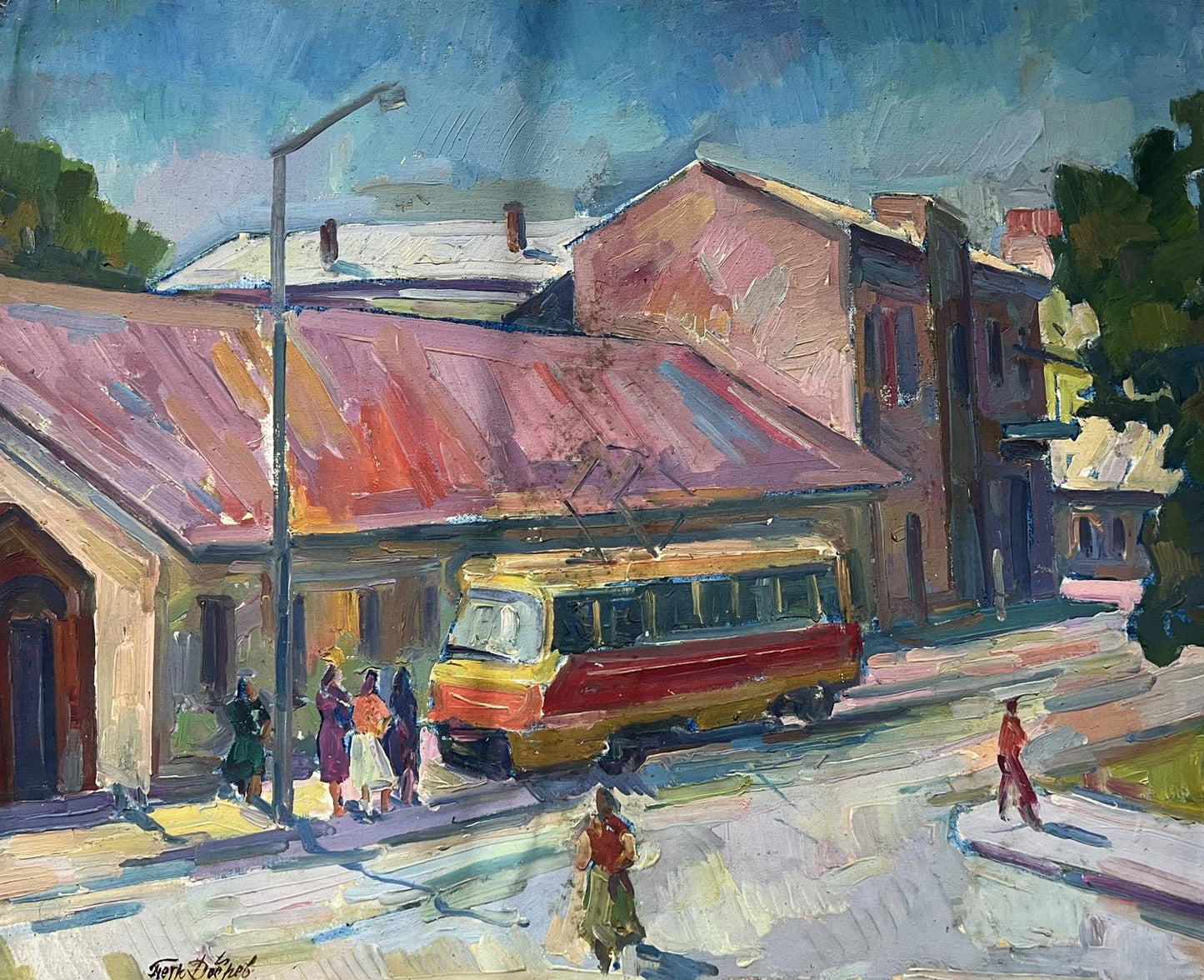 Abstract oil painting bus stop Peter Dobrev