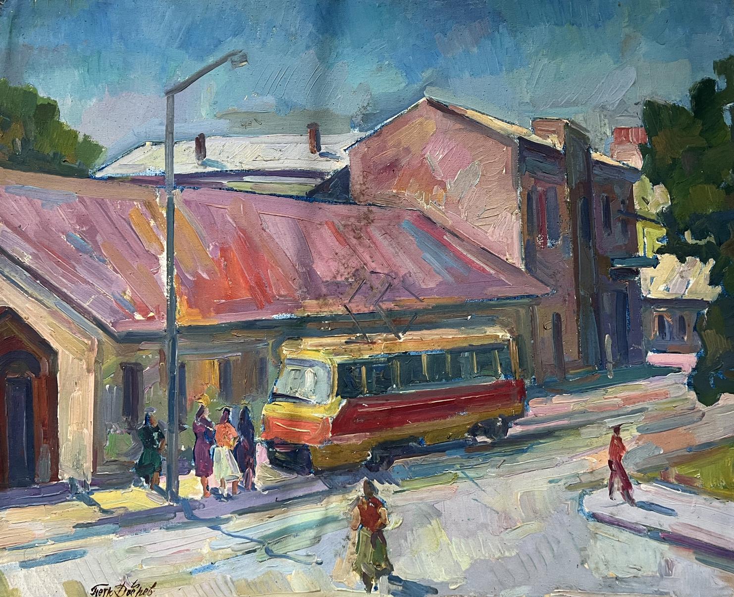 Abstract oil painting bus stop Peter Dobrev