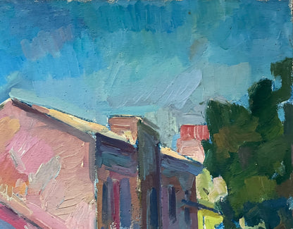 Peter Dobrev captures the essence of a bus stop through abstract oil art