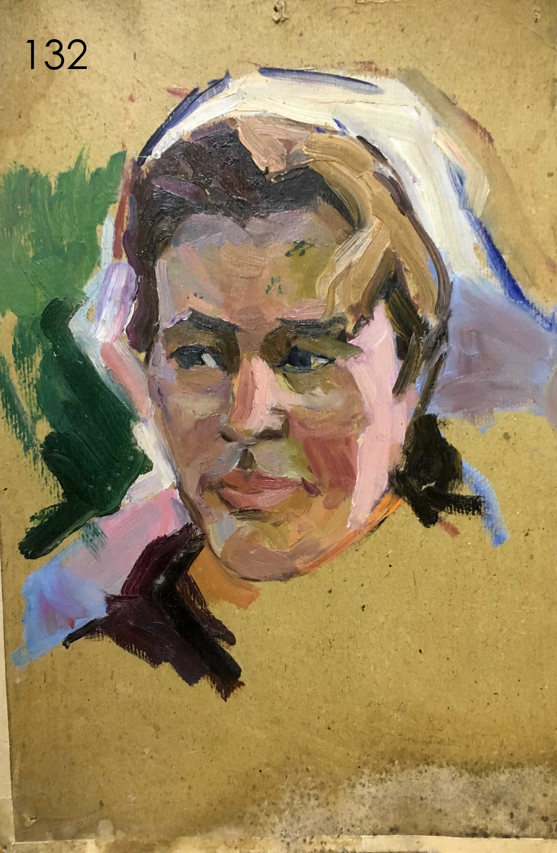 Oil painting portrait of milkmaid by N. Semenchenko, textured impressionist face