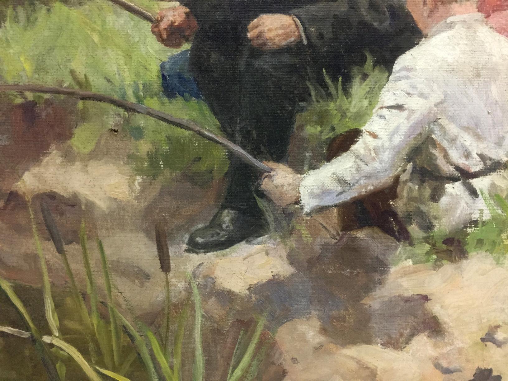 Polished black leather shoe with dark laces in Shmatko Lenin oil painting