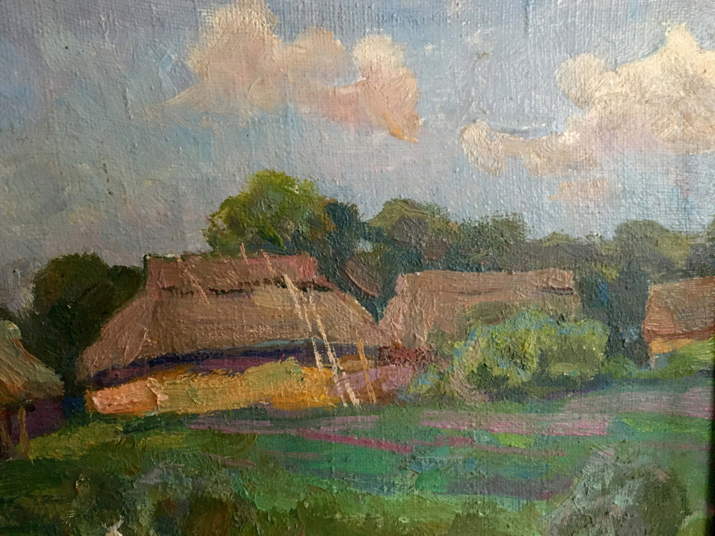 Rustic oil painting of thatched cottage by Zhabinsky Leonid Andreevich